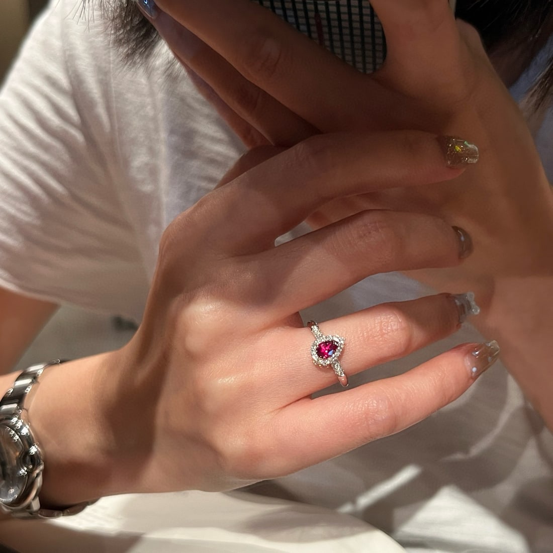 14k Gold 0.75 Ctw Natural Ruby & Lab Grown Diamond Ring - 4