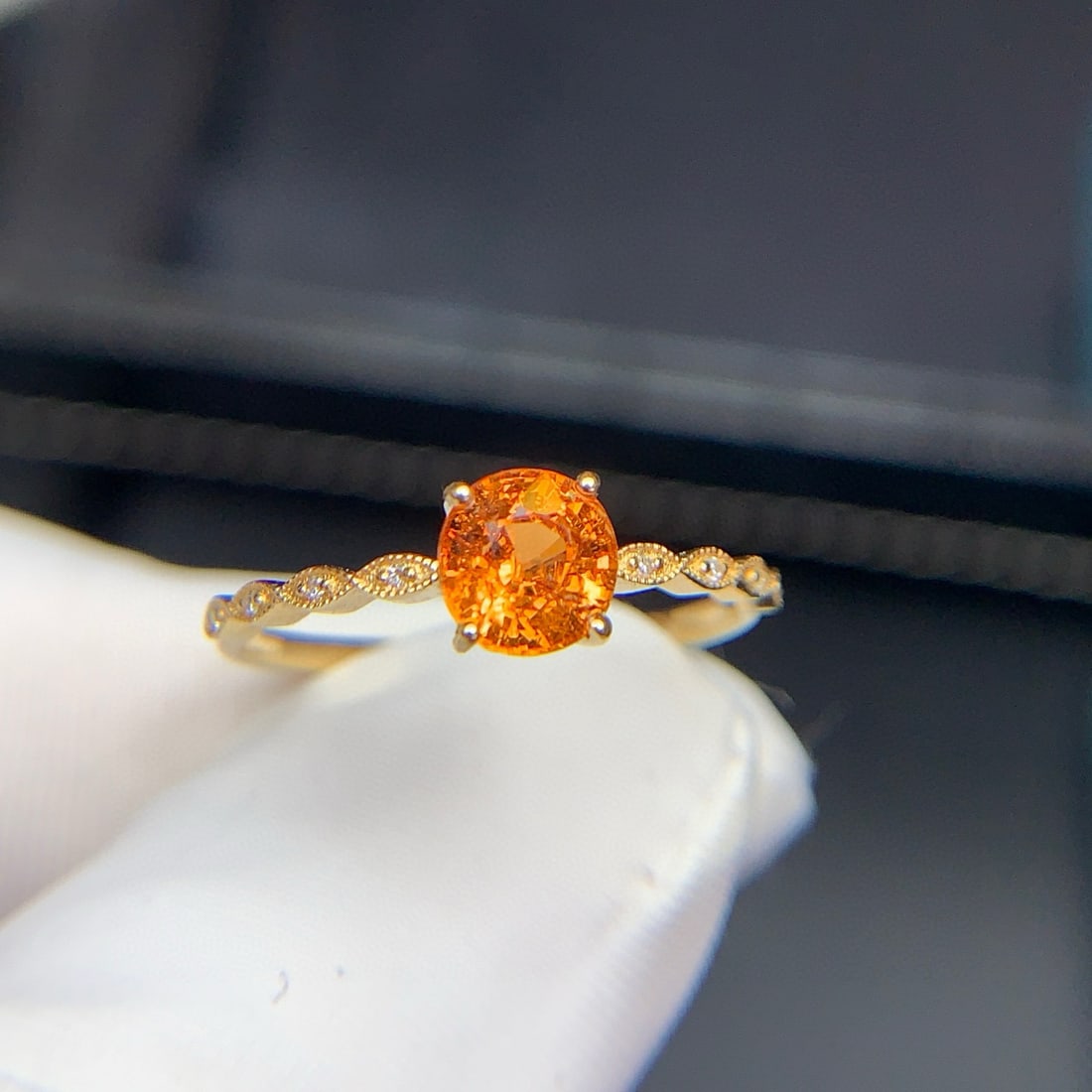 14k Gold 1.2 Ct Natural Spessartine & Diamond Ring - 2