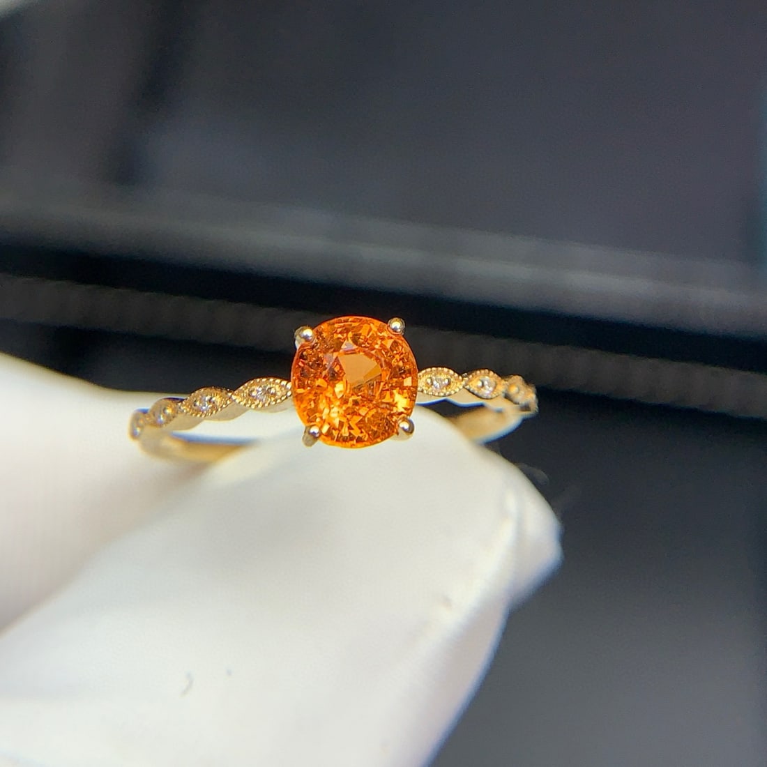 14k Gold 1.2 Ct Natural Spessartine & Diamond Ring - 4