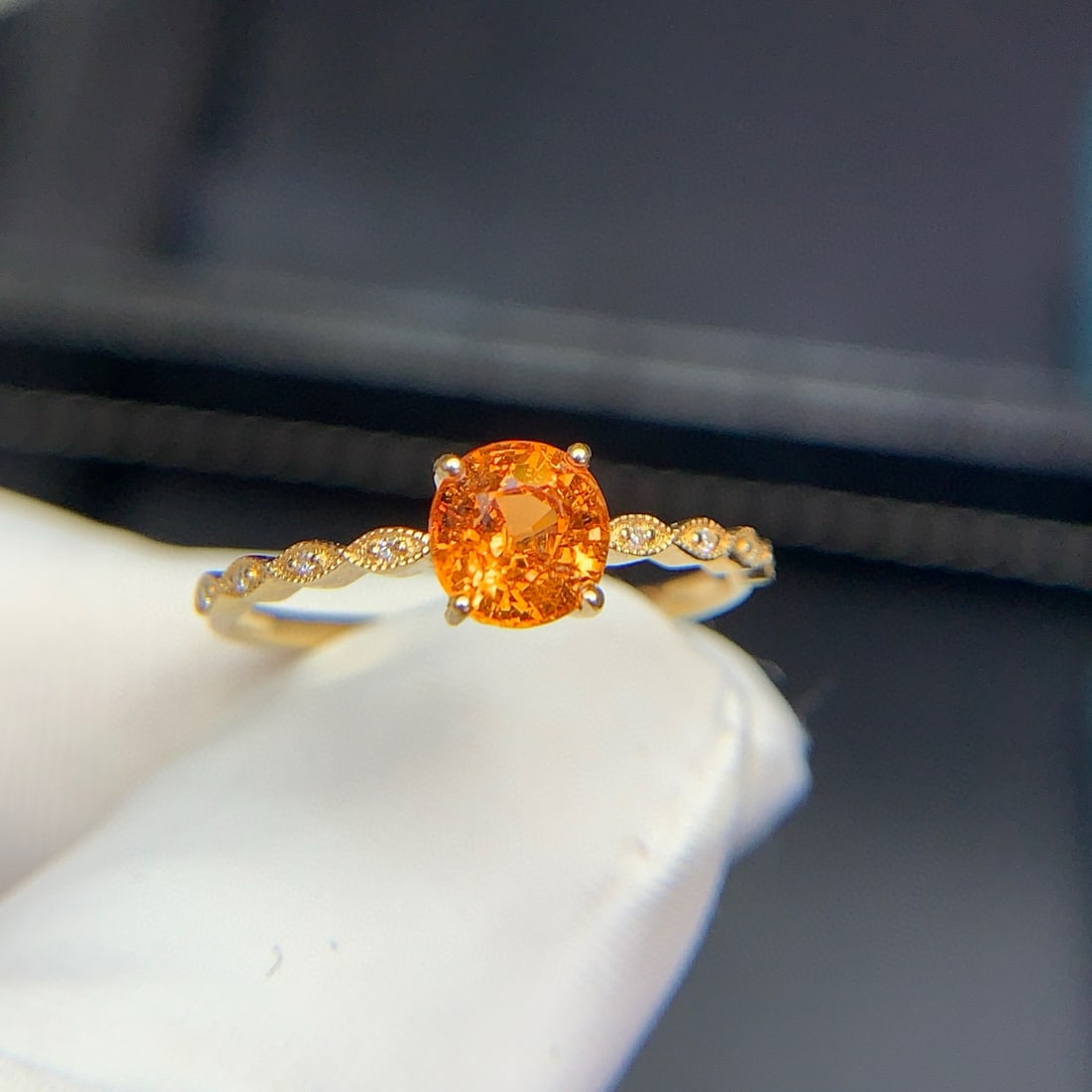14k Gold 1.2 Ct Natural Spessartine & Diamond Ring - 6