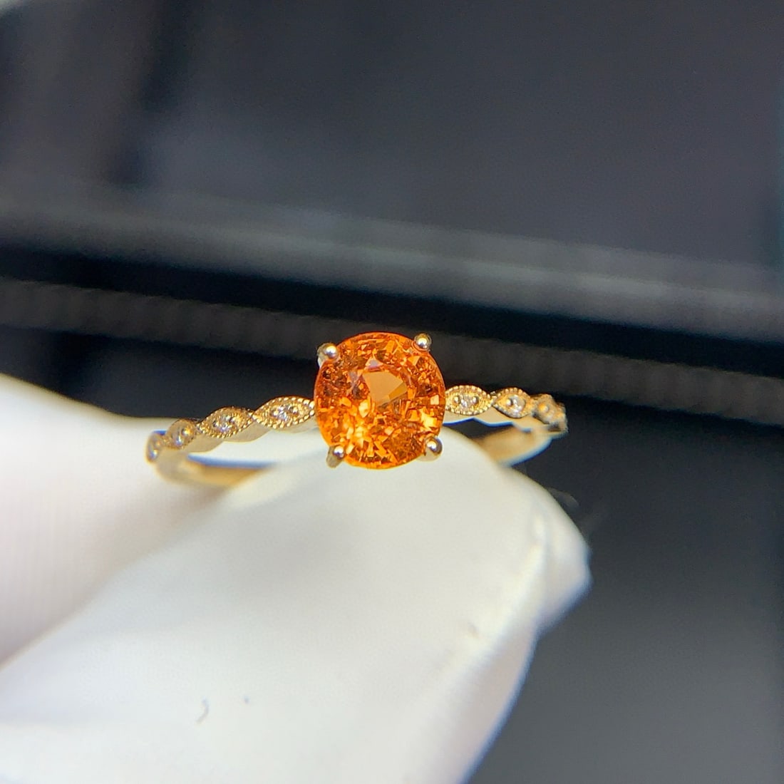 14k Gold 1.2 Ct Natural Spessartine & Diamond Ring - 8