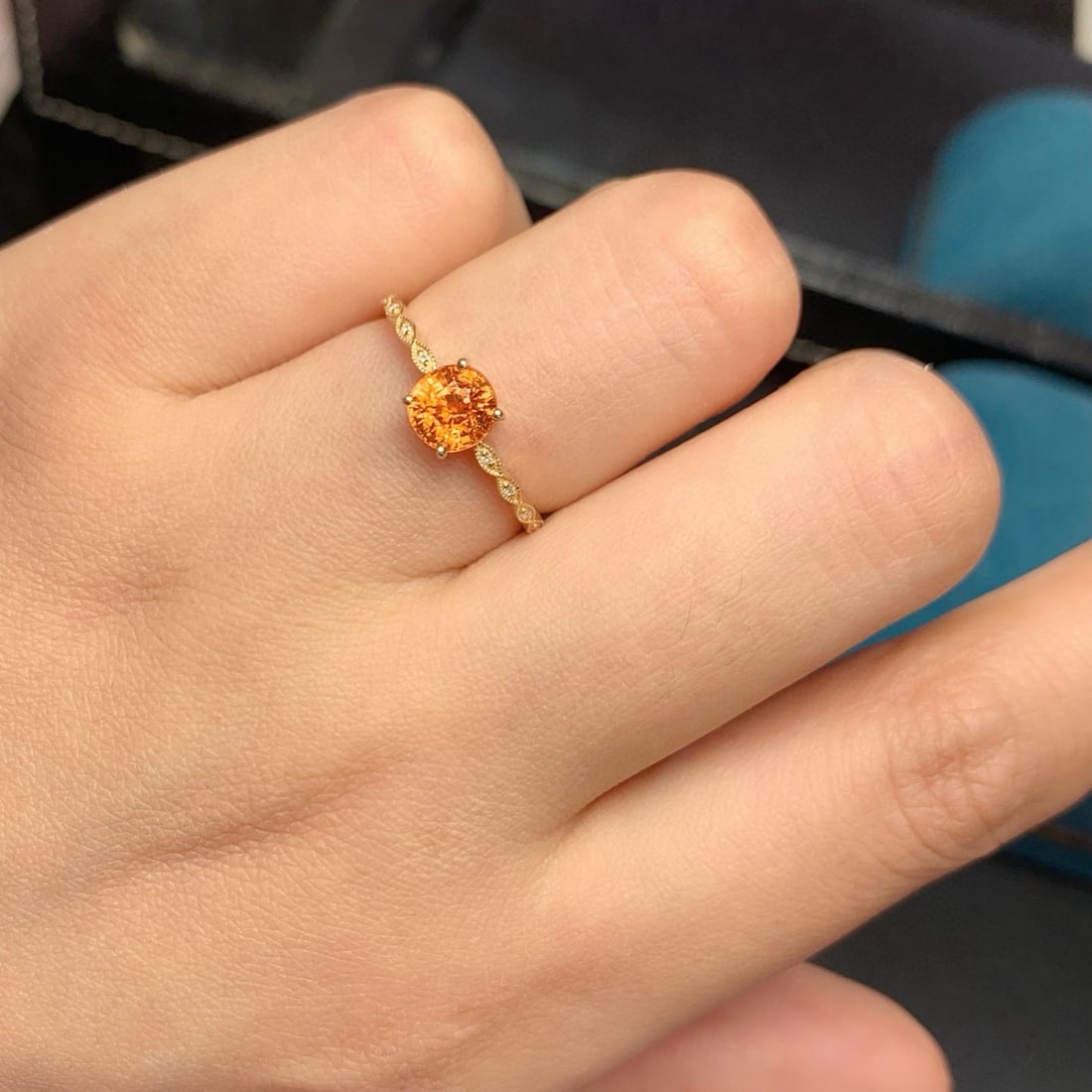 14k Gold 1.2 Ct Natural Spessartine & Diamond Ring - 9