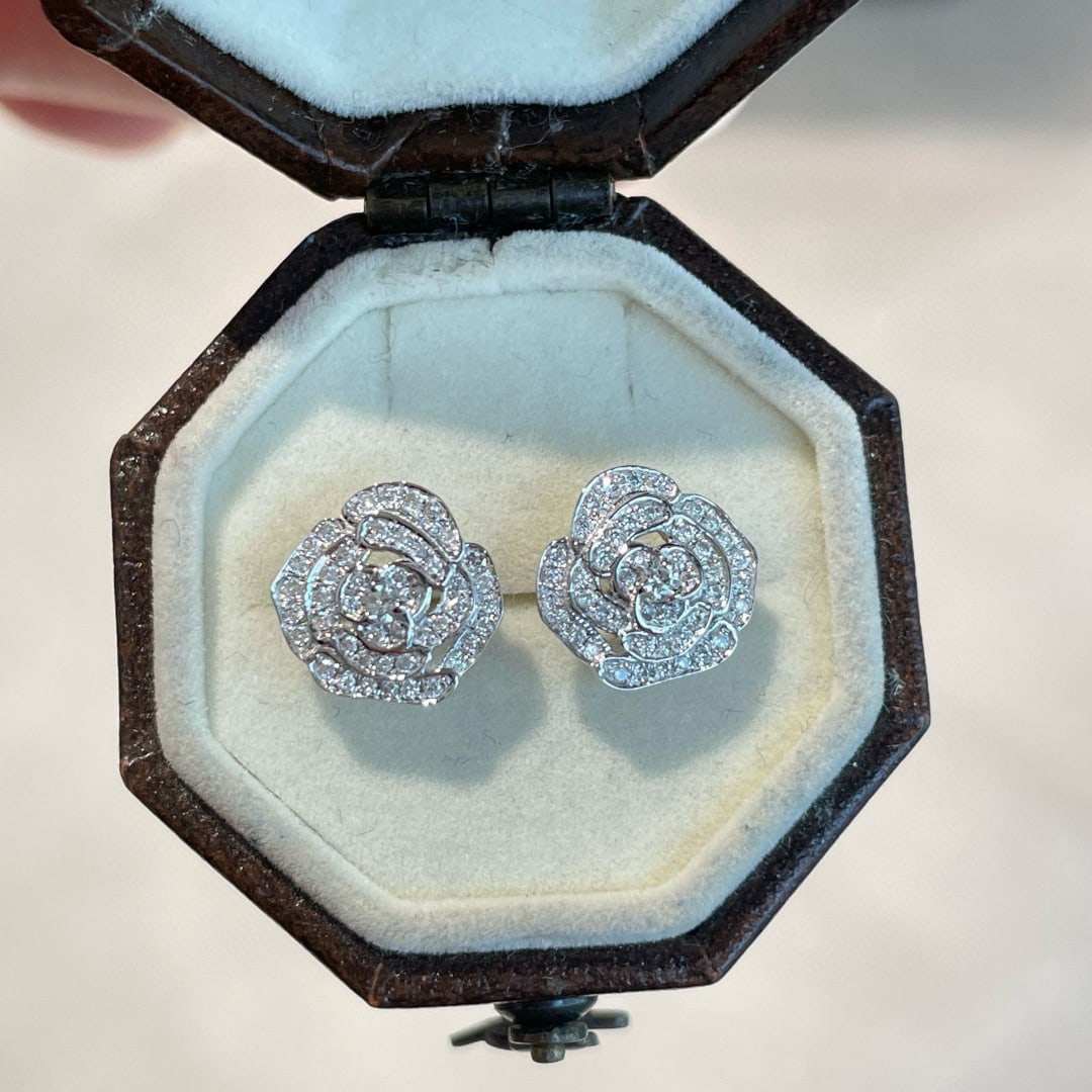 14k Gold 0.26 Ct Natural H Diamond & Flowers Earrings - 2
