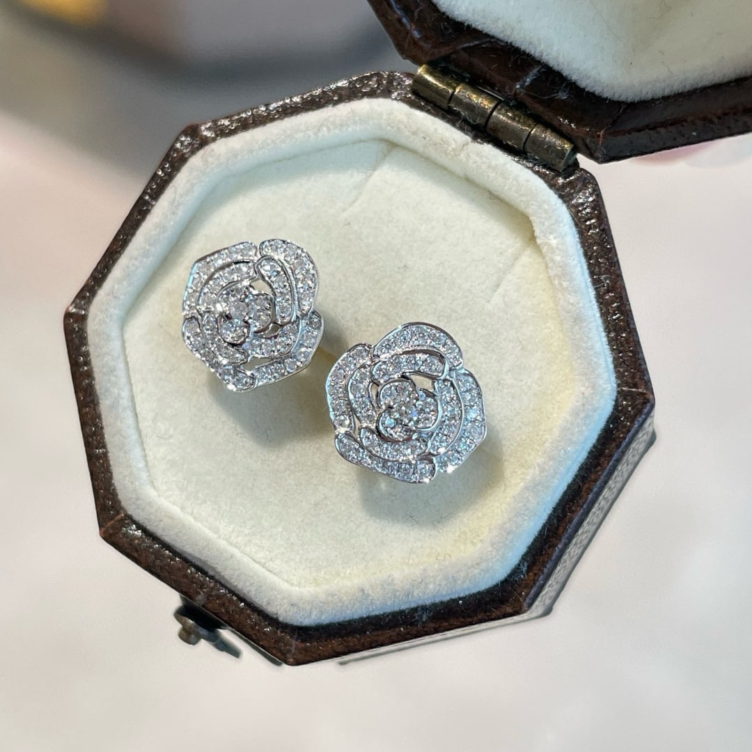 14k Gold 0.26 Ct Natural H Diamond & Flowers Earrings - 3