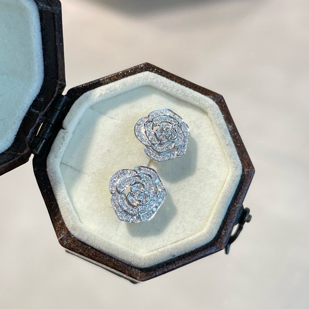 14k Gold 0.26 Ct Natural H Diamond & Flowers Earrings - 4