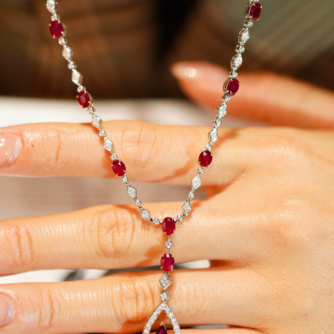 14k Gold 3.23 Ctw Natural Ruby & Ruby Necklace - 2