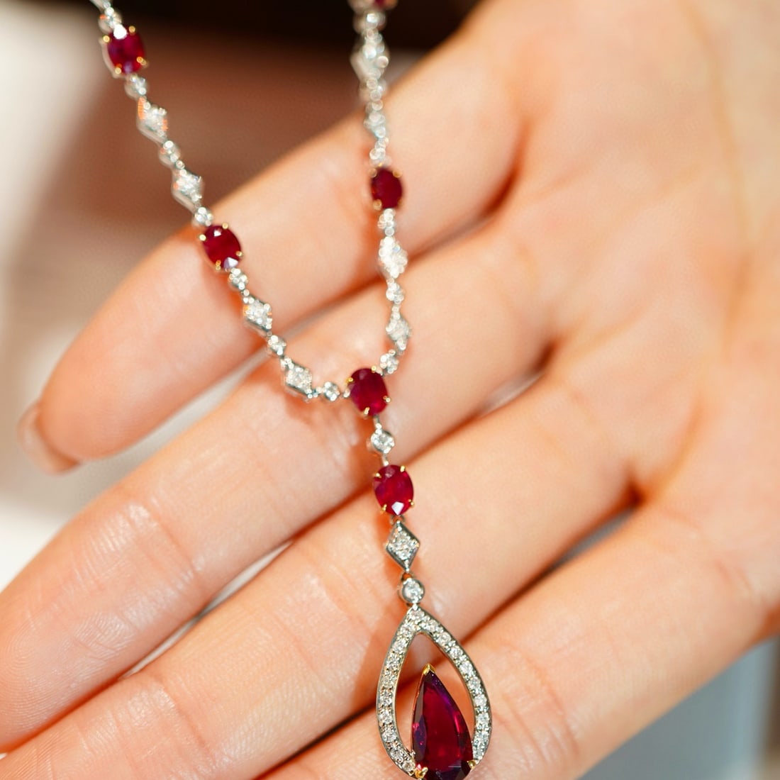 14k Gold 3.23 Ctw Natural Ruby & Ruby Necklace - 4