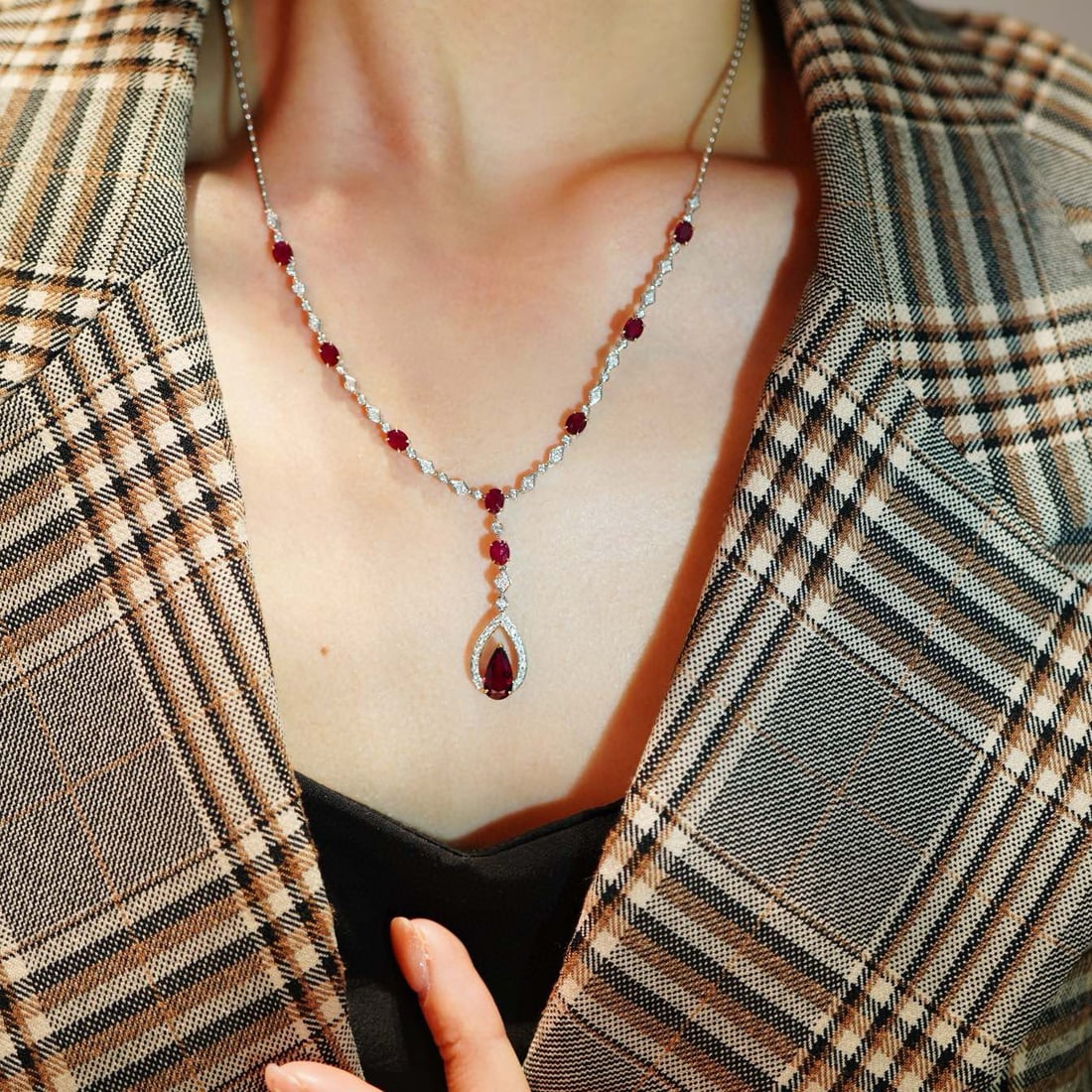 14k Gold 3.23 Ctw Natural Ruby & Ruby Necklace - 6