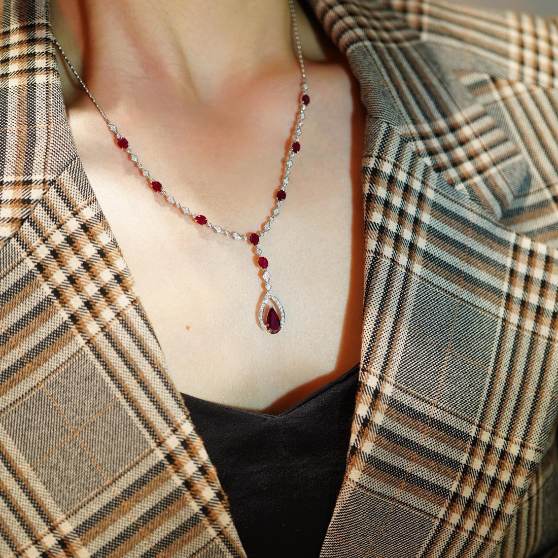 14k Gold 3.23 Ctw Natural Ruby & Ruby Necklace - 7