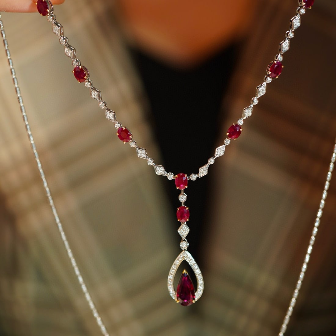 14k Gold 3.23 Ctw Natural Ruby & Ruby Necklace - 8