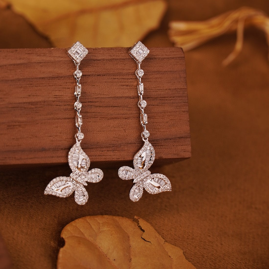 14k Gold 1 Ct Natural H Diamond & Butterfly Earrings - 2