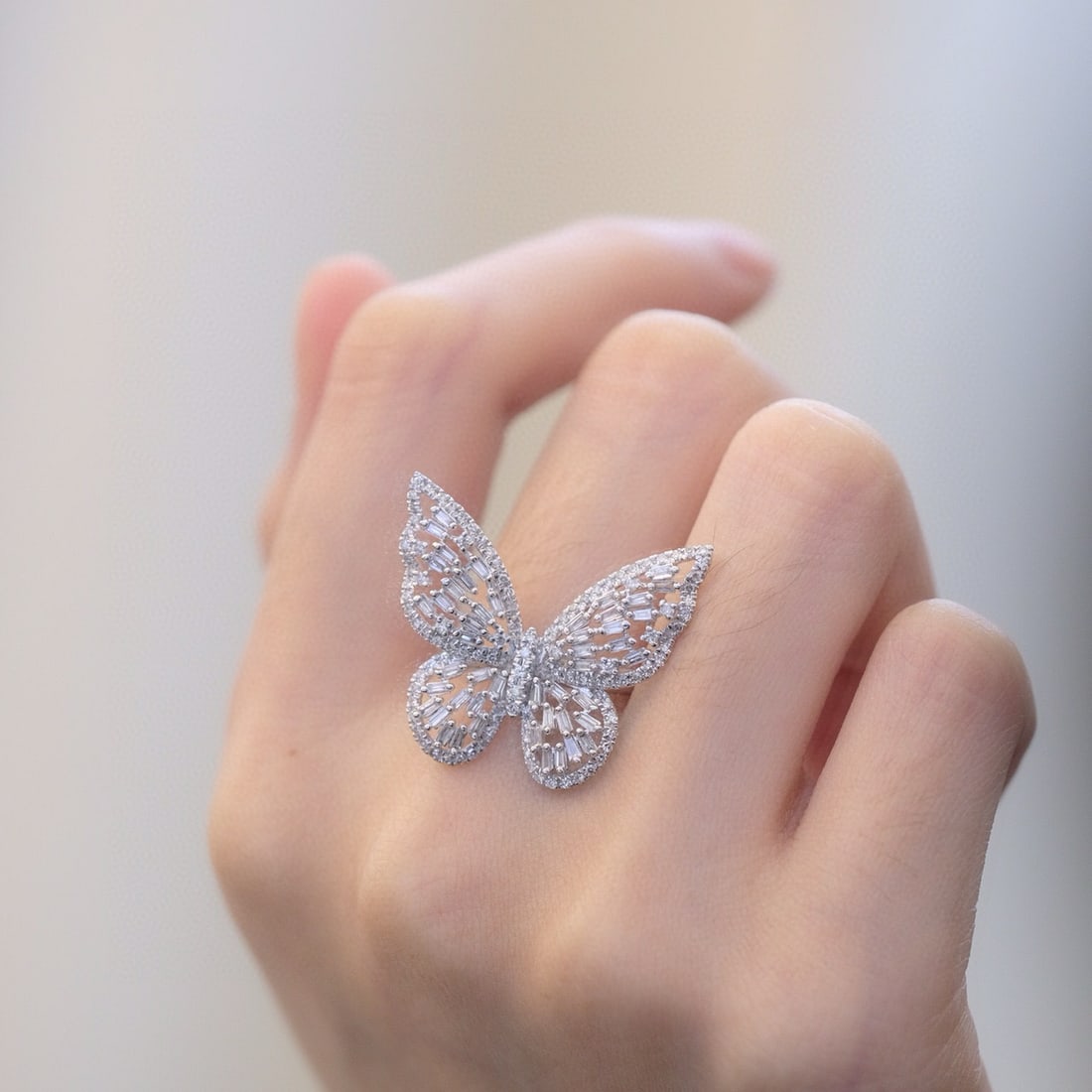 14k Gold 1.2 Ct Natural H Diamond & Butterfly Ring - 6