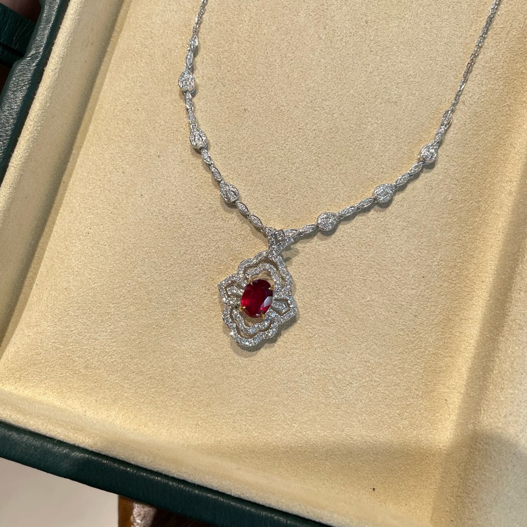 14k Gold 1.23 Ct Natural Ruby & Diamond Necklace - 2