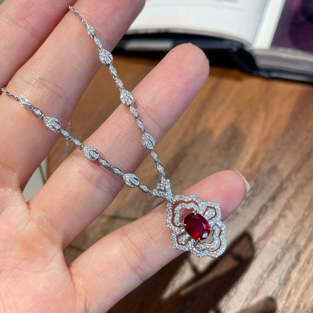 14k Gold 1.23 Ct Natural Ruby & Diamond Necklace - 4