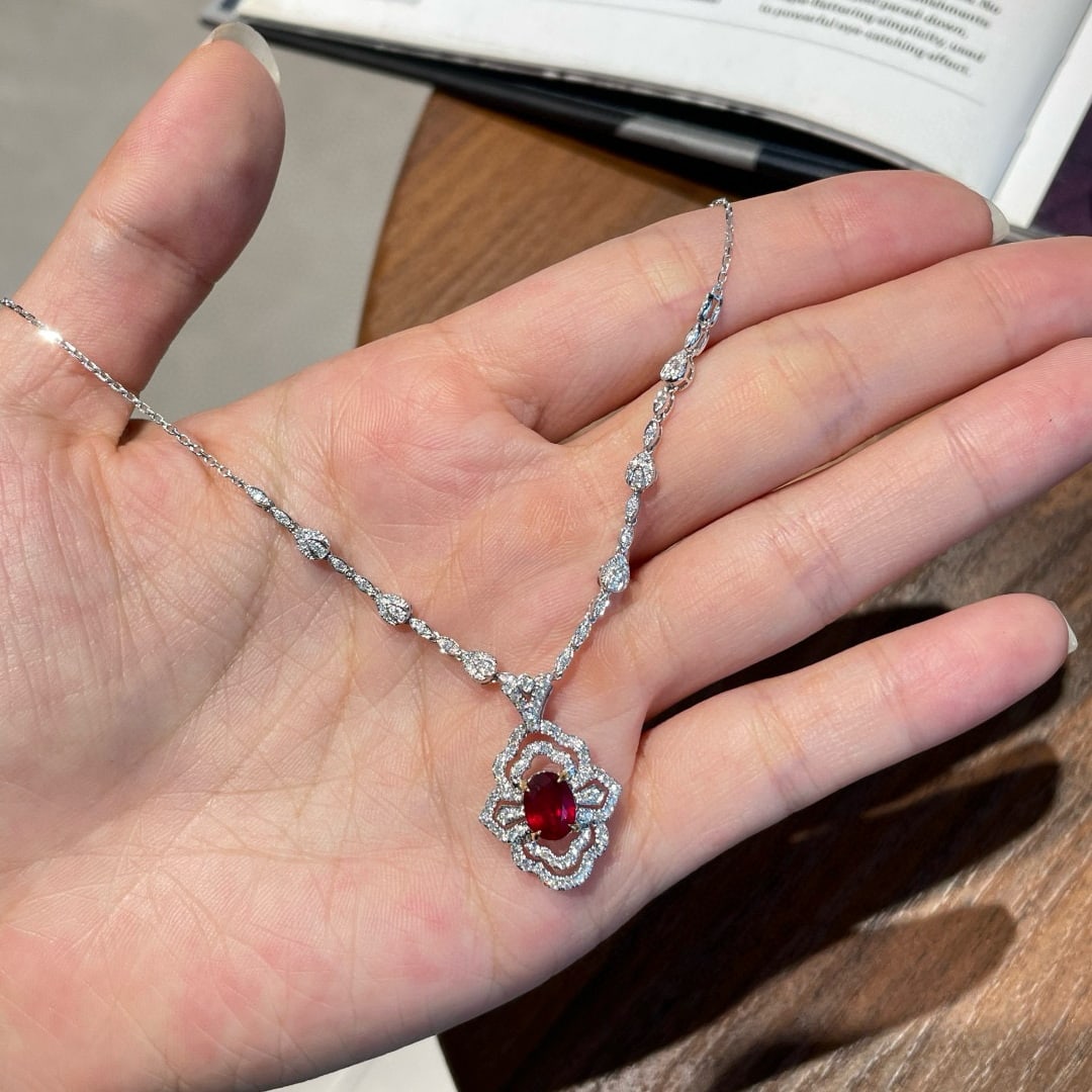 14k Gold 1.23 Ct Natural Ruby & Diamond Necklace - 5