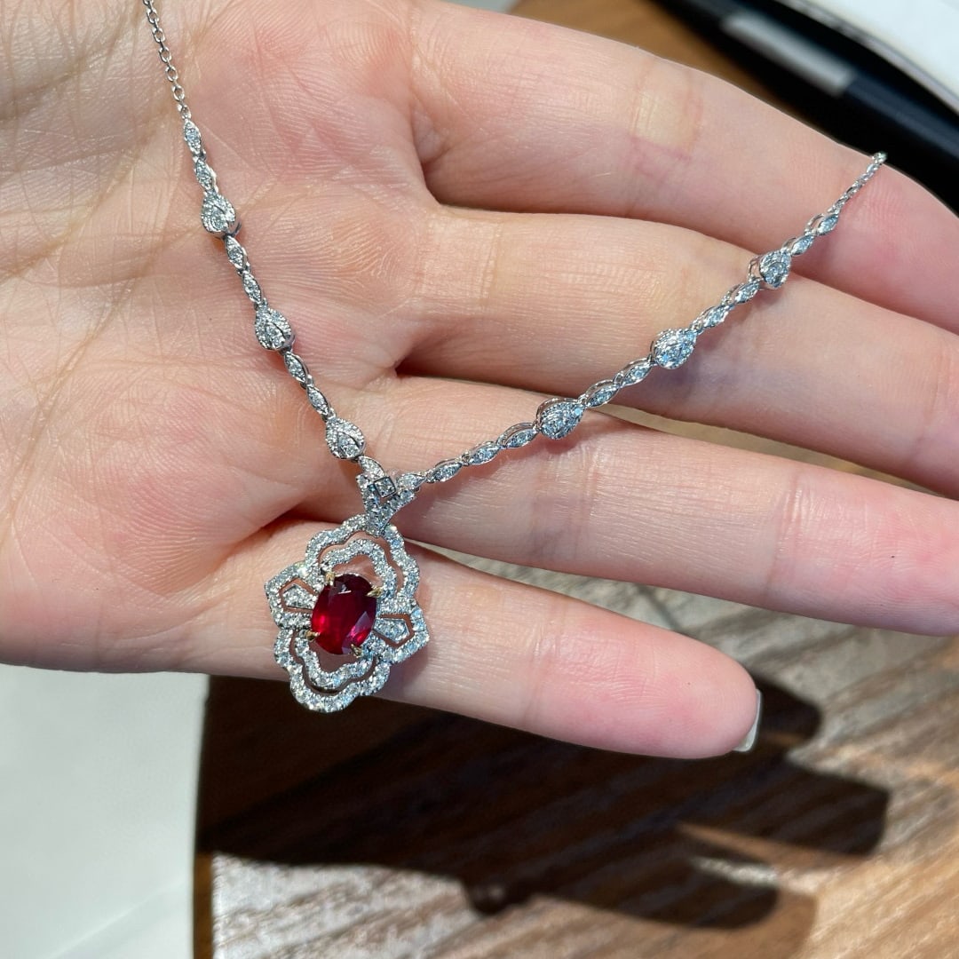 14k Gold 1.23 Ct Natural Ruby & Diamond Necklace - 6