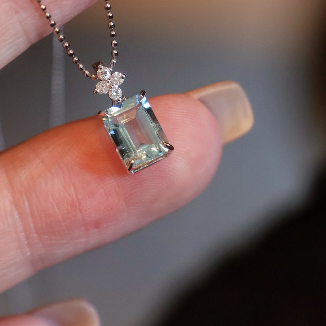 14k Gold 1.5 Ct Natural Aquamarine & Diamond Pendant( Without Chain ) - 2