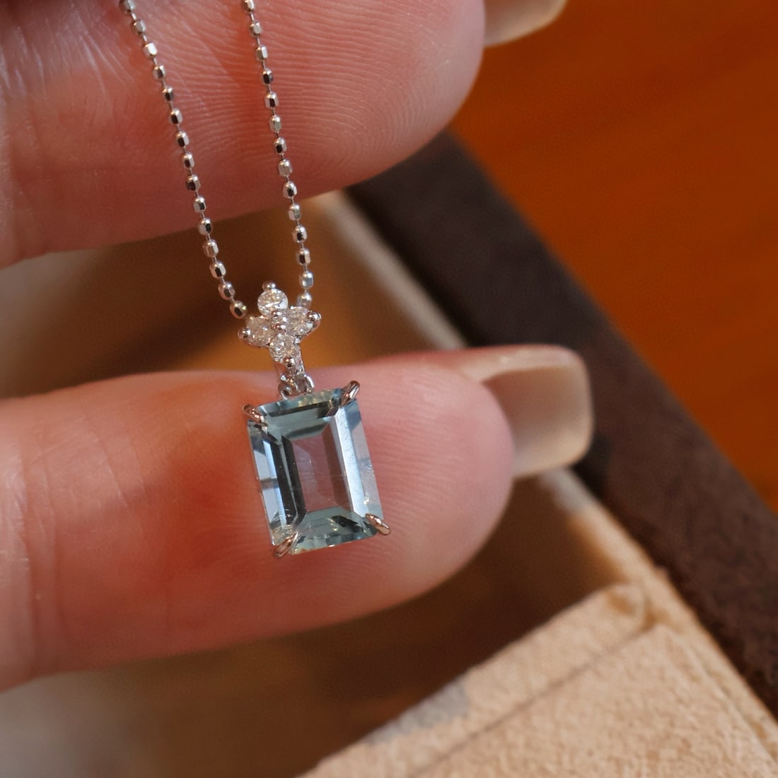 14k Gold 1.5 Ct Natural Aquamarine & Diamond Pendant( Without Chain ) - 5