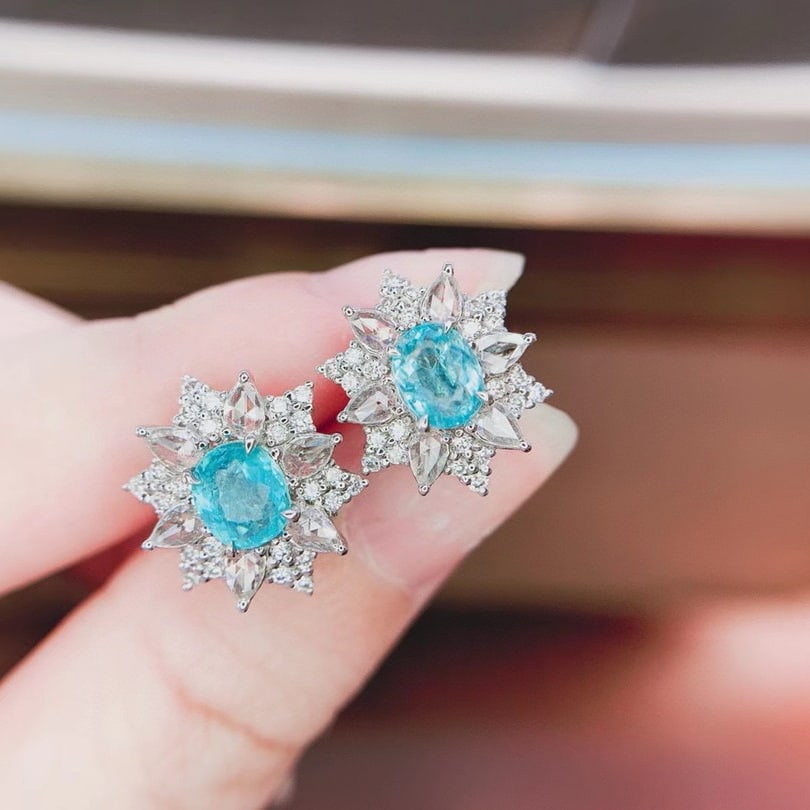 14k Gold 2.0 Ctw Natural Paraiba Tourmaline & Diamond Earrings - 2