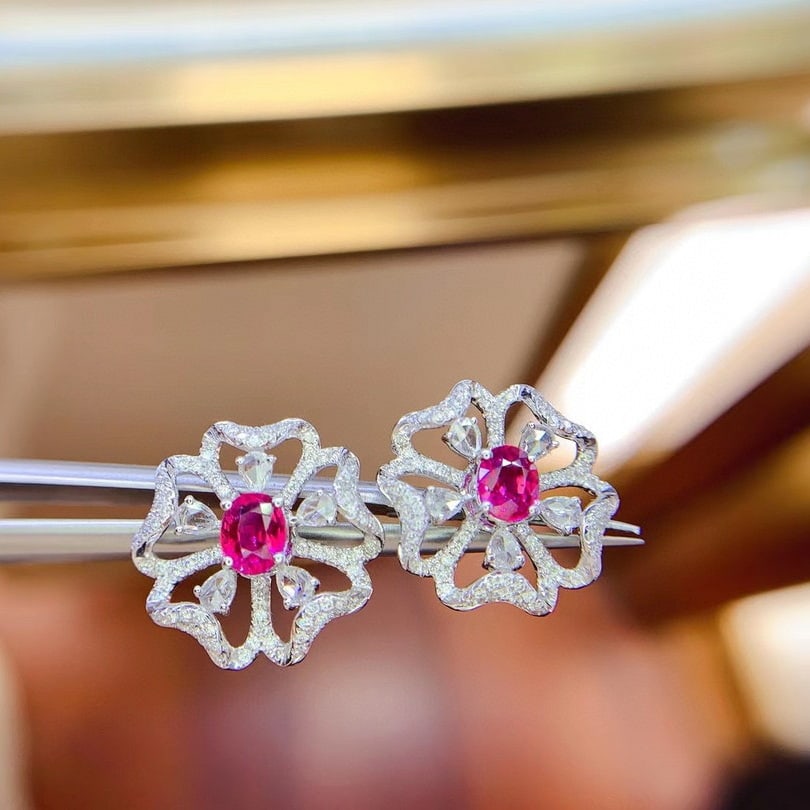 14k Gold 1.85 Ctw Natural Ruby & Diamond Earrings - 2