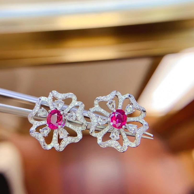 14k Gold 1.85 Ctw Natural Ruby & Diamond Earrings - 3