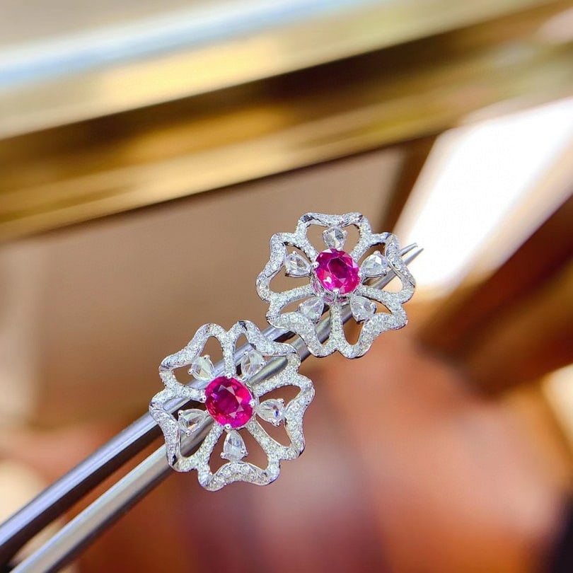 14k Gold 1.85 Ctw Natural Ruby & Diamond Earrings - 4