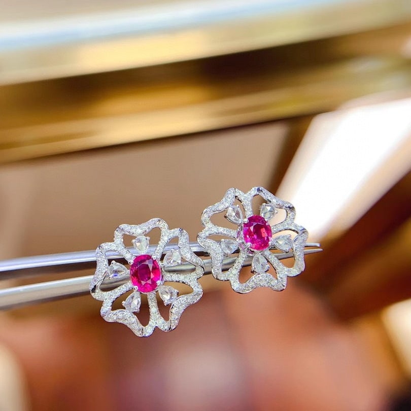 14k Gold 1.85 Ctw Natural Ruby & Diamond Earrings - 6