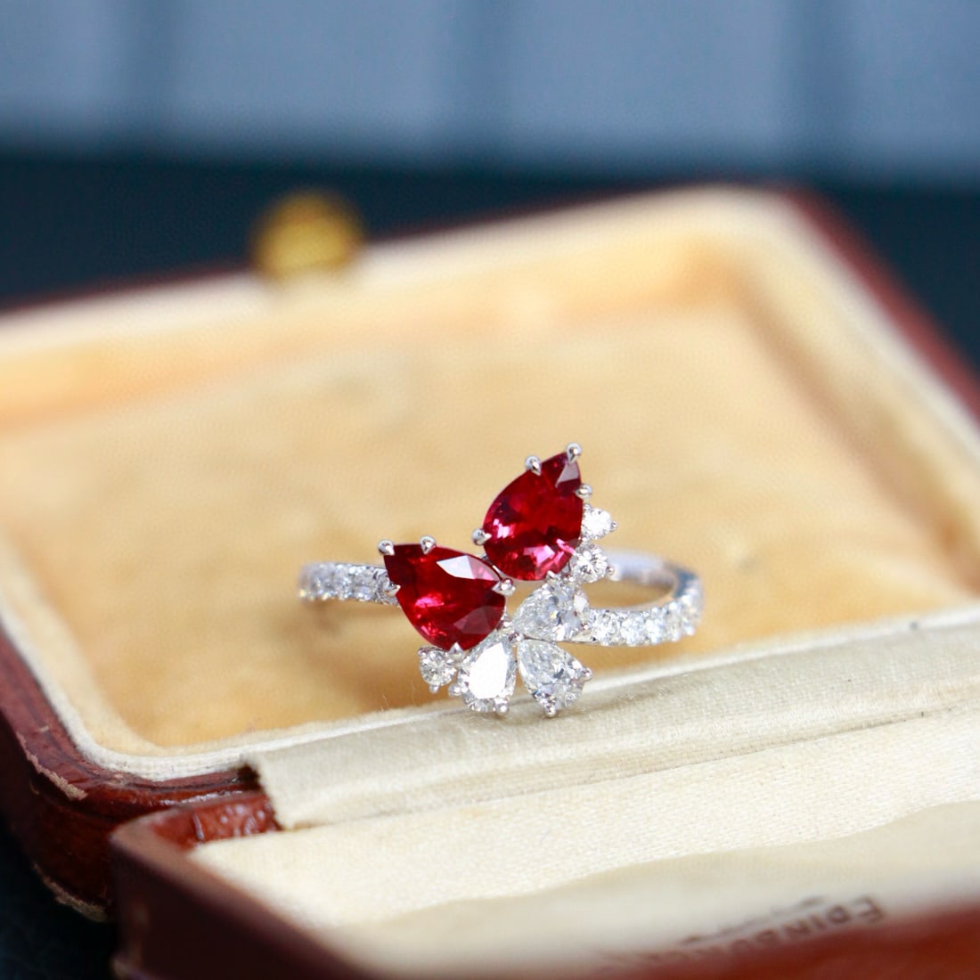 14k Gold 1.95 Ctw Natural Ruby & Diamond Ring: Ref:231078438 // gold content:14k gold // ring size:7. 25us // // main gemstone:ruby // shape:pear // carat weight:1. 3ct // color:red // treatment:natural // // adjacent gemstone 2 : diamond //