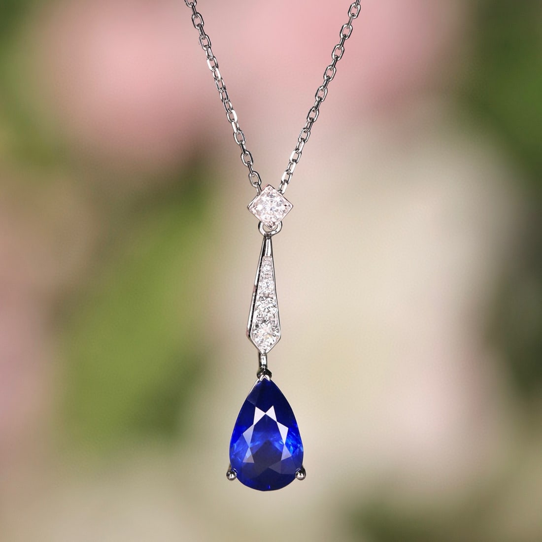 14k Gold 1.80 Ct Natural Sapphire & Diamond Necklace - 2