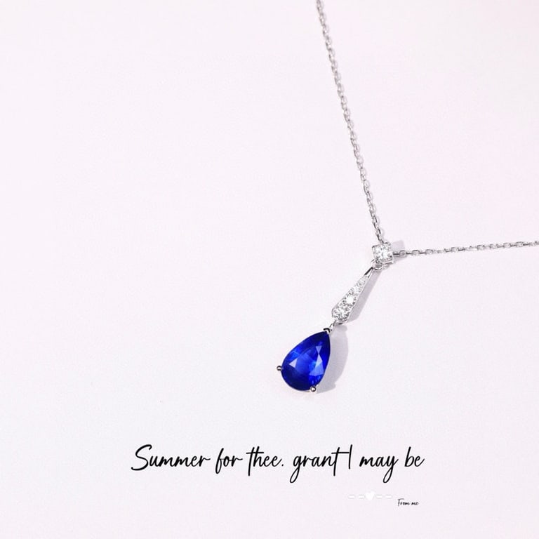 14k Gold 1.80 Ct Natural Sapphire & Diamond Necklace - 3