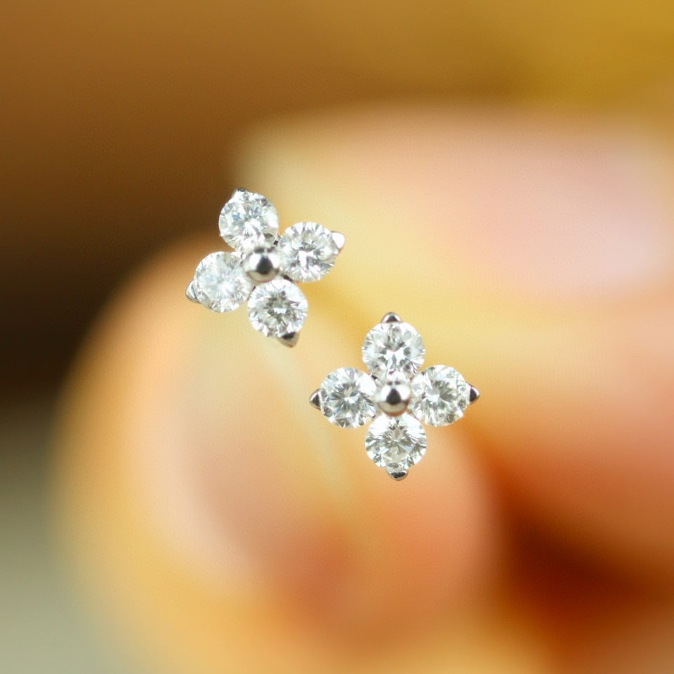 14k Gold 0.40 Ct Natural H Diamond Earrings - 4