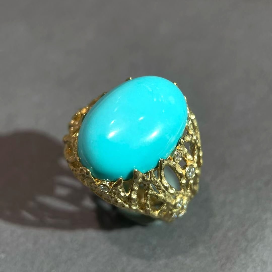 14k Gold 10.85 Ct Natural Blue Turquoise Ring (1 of 5)