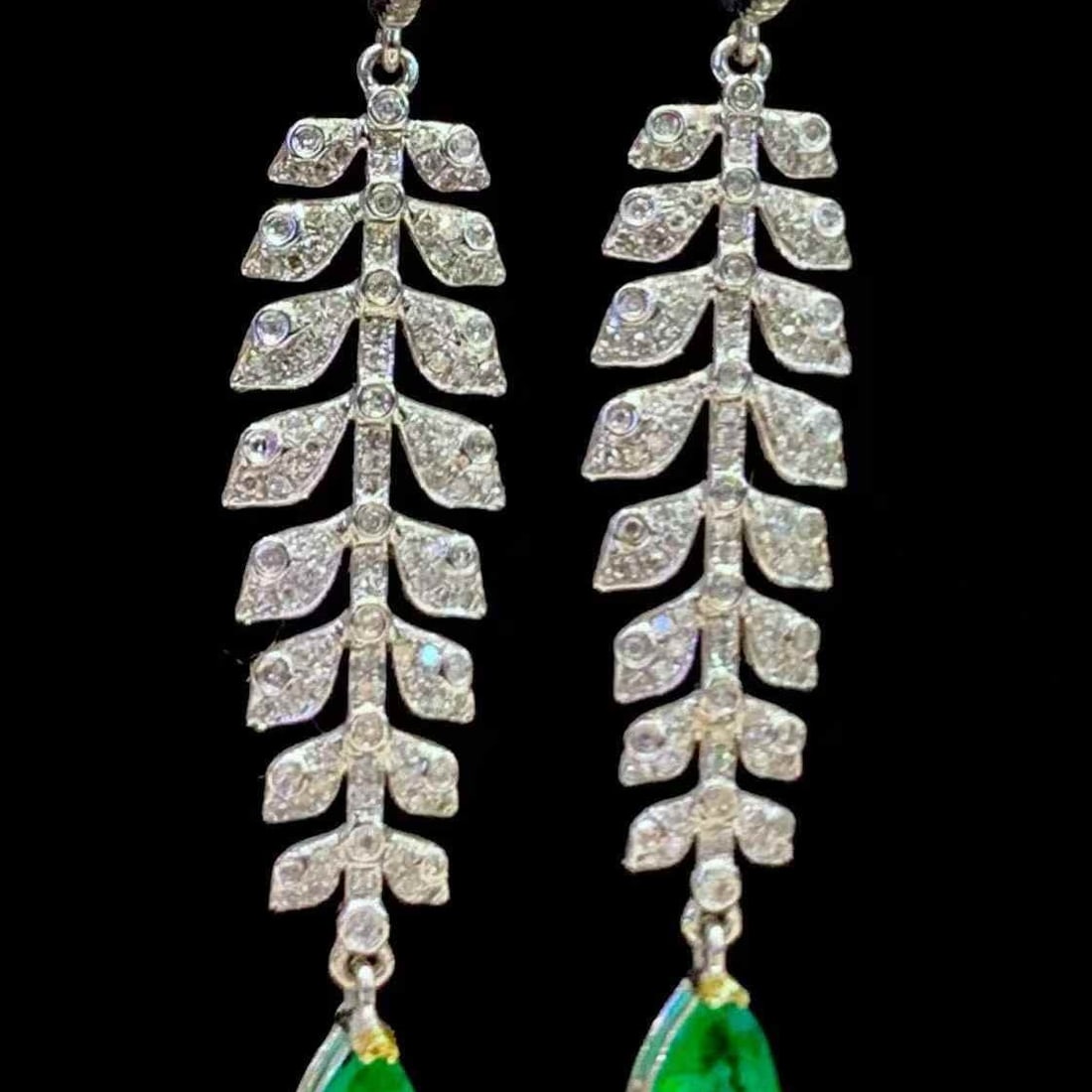 14k Gold 1.85 Ct Natural Emerald & Diamond Earrings - 2