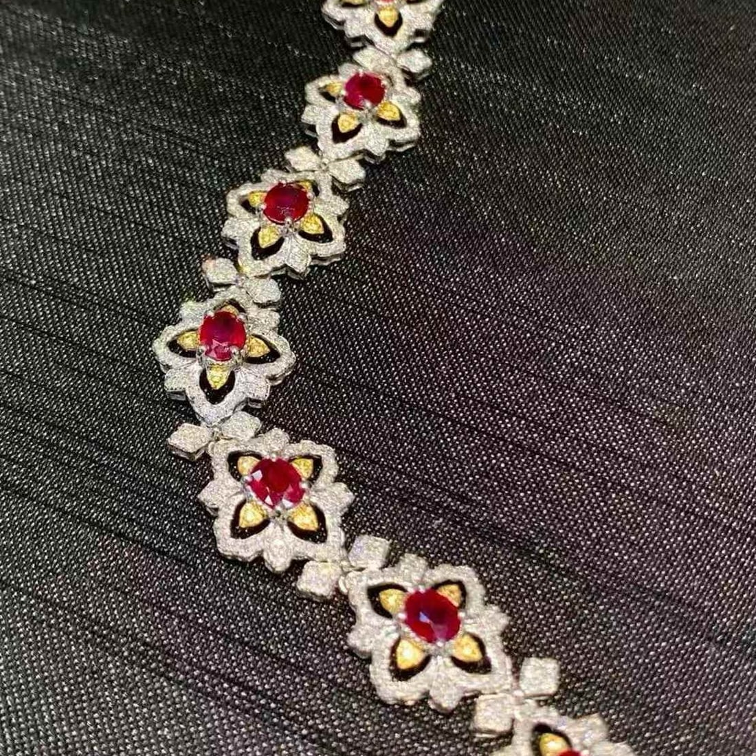 14k Gold 7.20 Ct Natural Ruby & Color Diamond Bracelet - 3