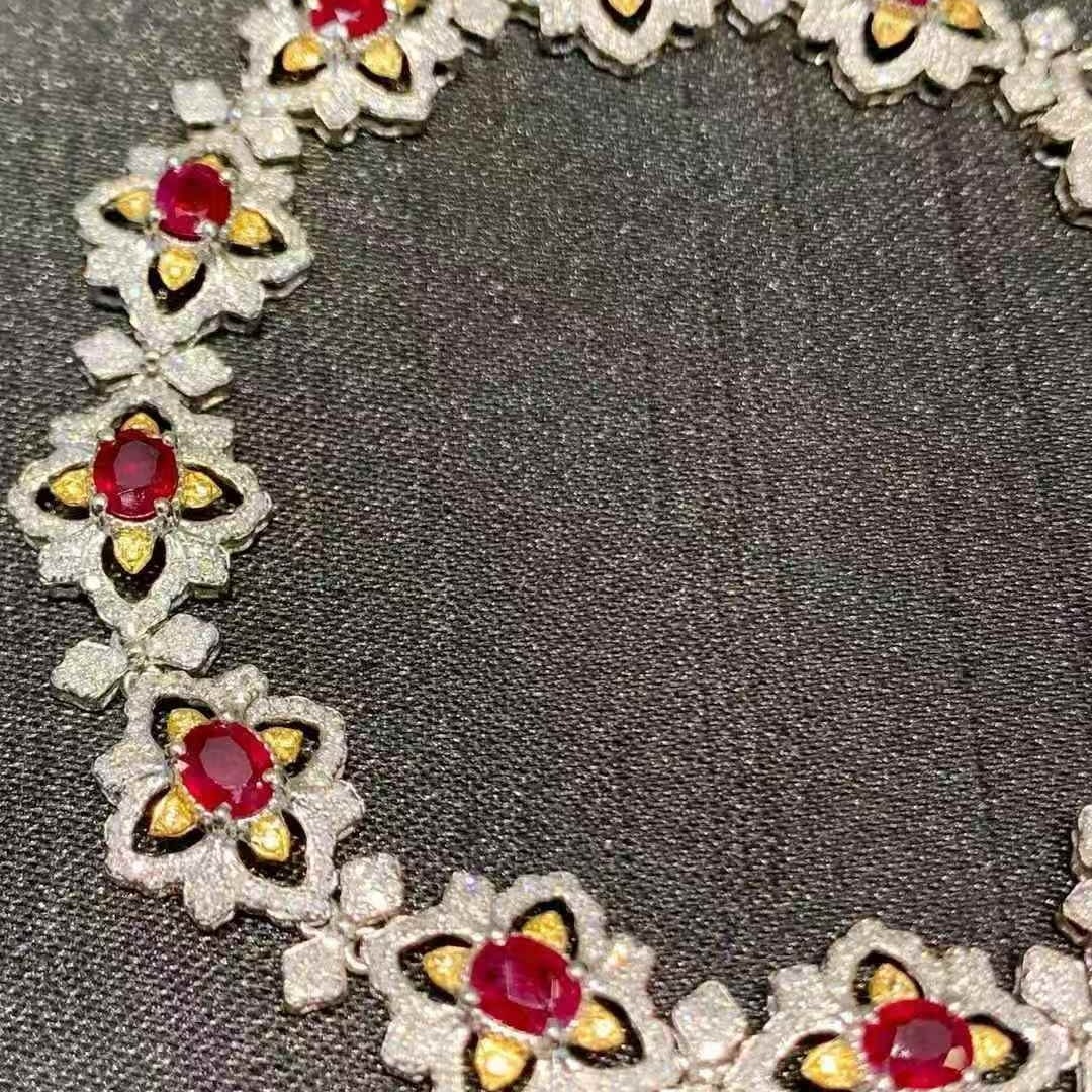 14k Gold 7.20 Ct Natural Ruby & Color Diamond Bracelet - 5