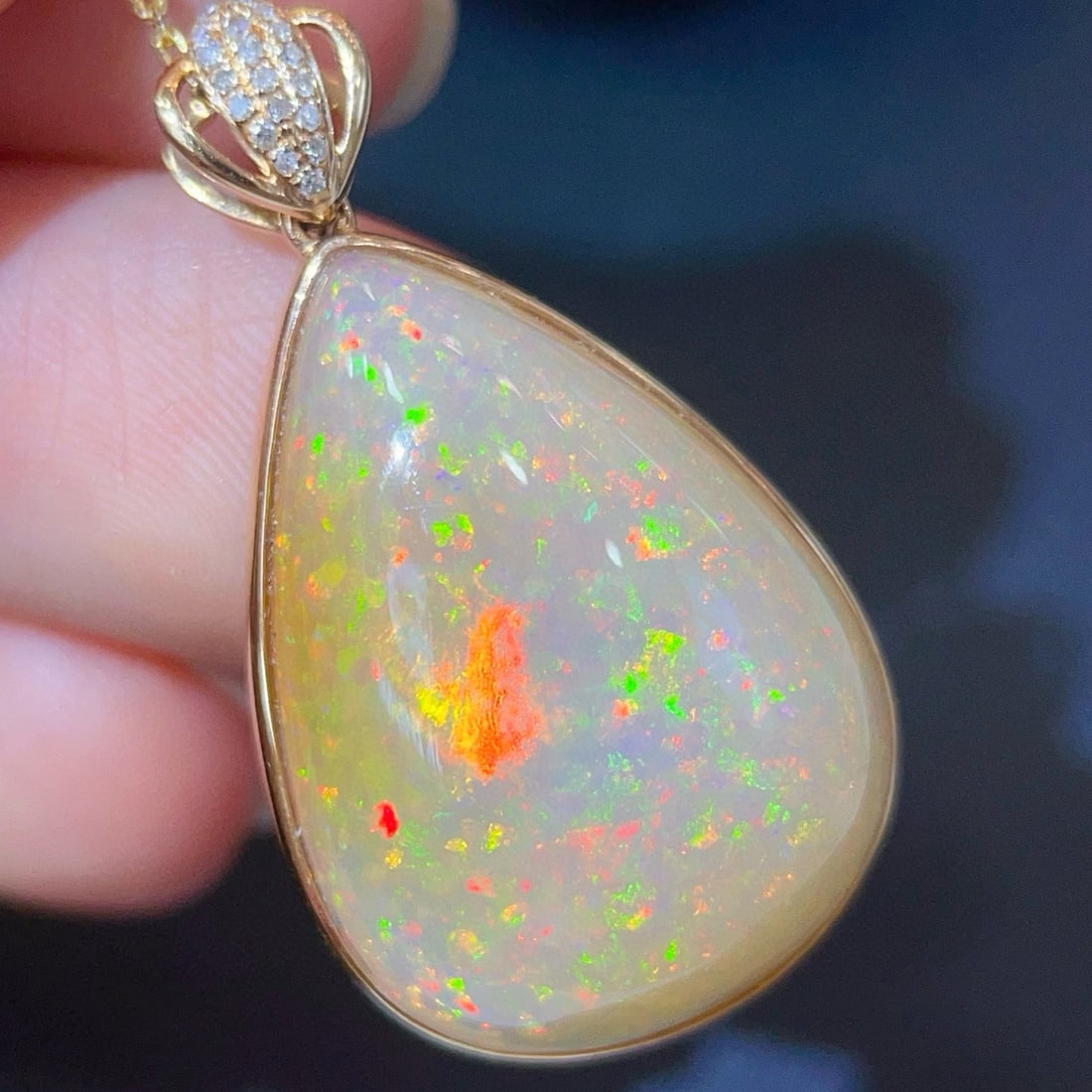 14k Gold 12.12 Ctw Natural Opal & Diamond Pendant( Without Chain ) - 2