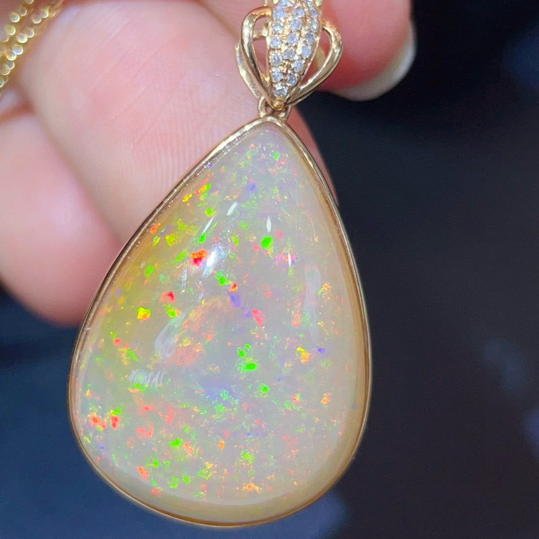 14k Gold 12.12 Ctw Natural Opal & Diamond Pendant( Without Chain ) - 3
