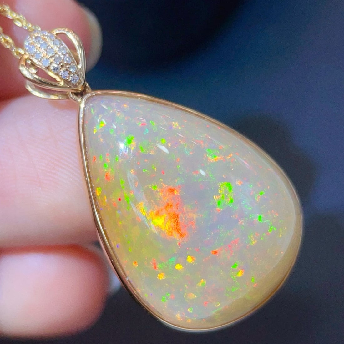 14k Gold 12.12 Ctw Natural Opal & Diamond Pendant( Without Chain ) - 4