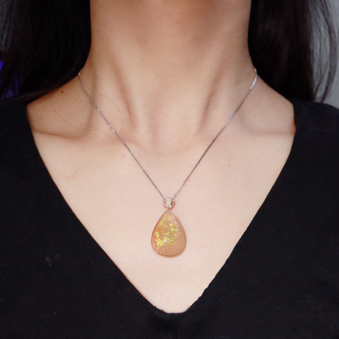 14k Gold 12.12 Ctw Natural Opal & Diamond Pendant( Without Chain ) - 6