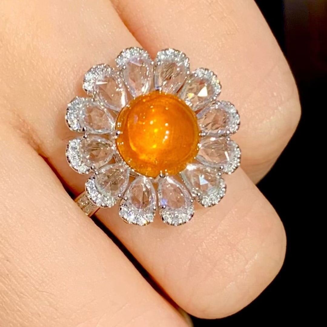14k Gold 4.55 Ct Natural Spessartine & Sapphire & Diamond Ring - 6