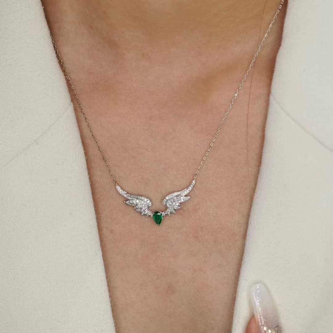 14k Gold 0.64 Ctw Natural Emerald & Diamond Necklace - 6
