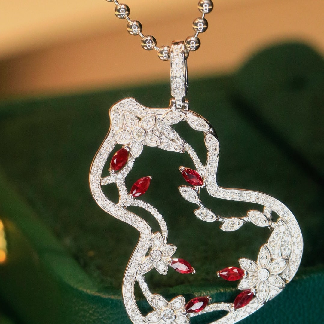 14k Gold 1.23 Ctw Natural Ruby & Diamond Pendant( Without Chain ) - 2