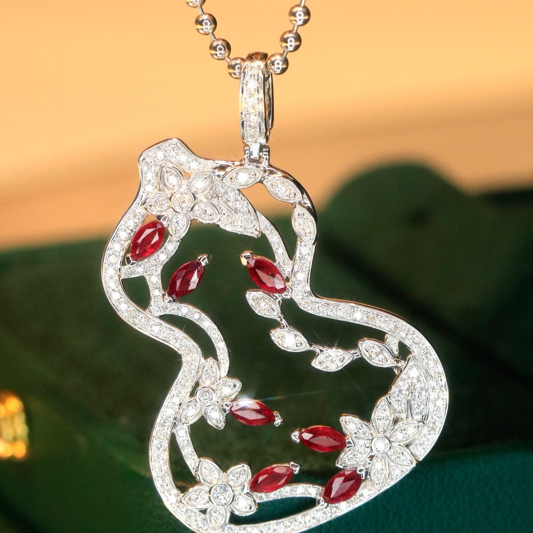 14k Gold 1.23 Ctw Natural Ruby & Diamond Pendant( Without Chain ) - 3