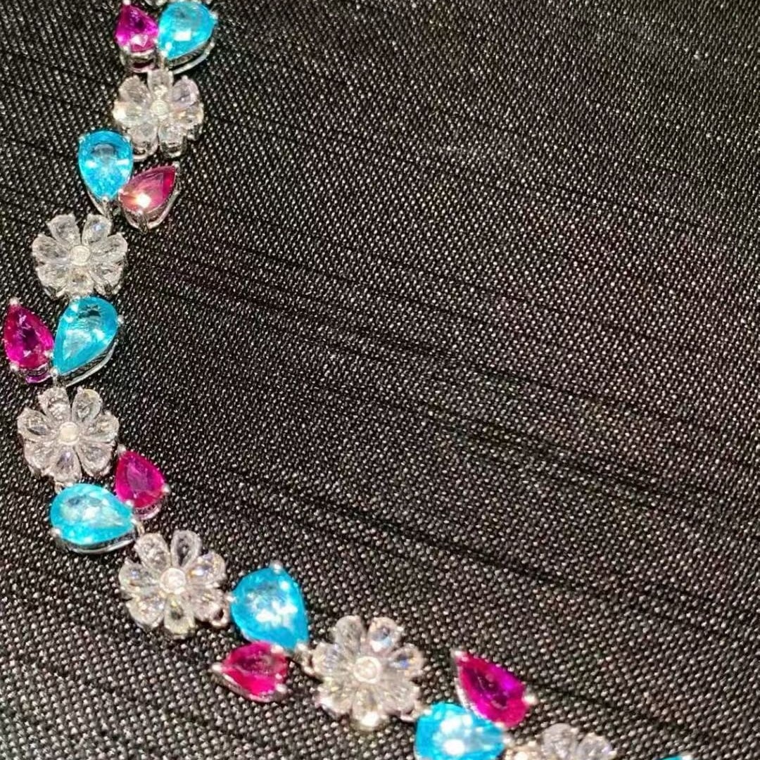 14k Gold 9.3 Ct Natural Paraiba Tourmaline & Ruby Bracelet - 4