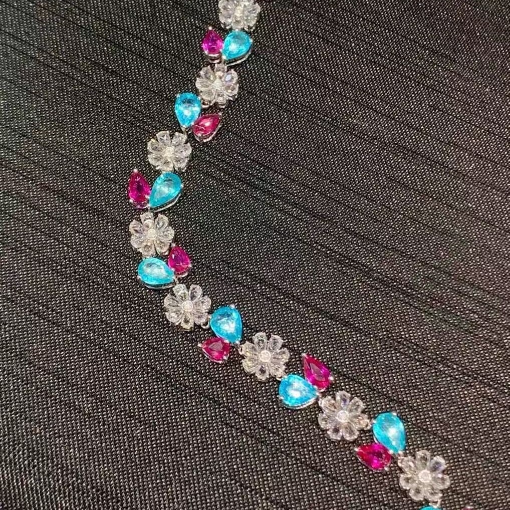14k Gold 9.3 Ct Natural Paraiba Tourmaline & Ruby Bracelet - 5
