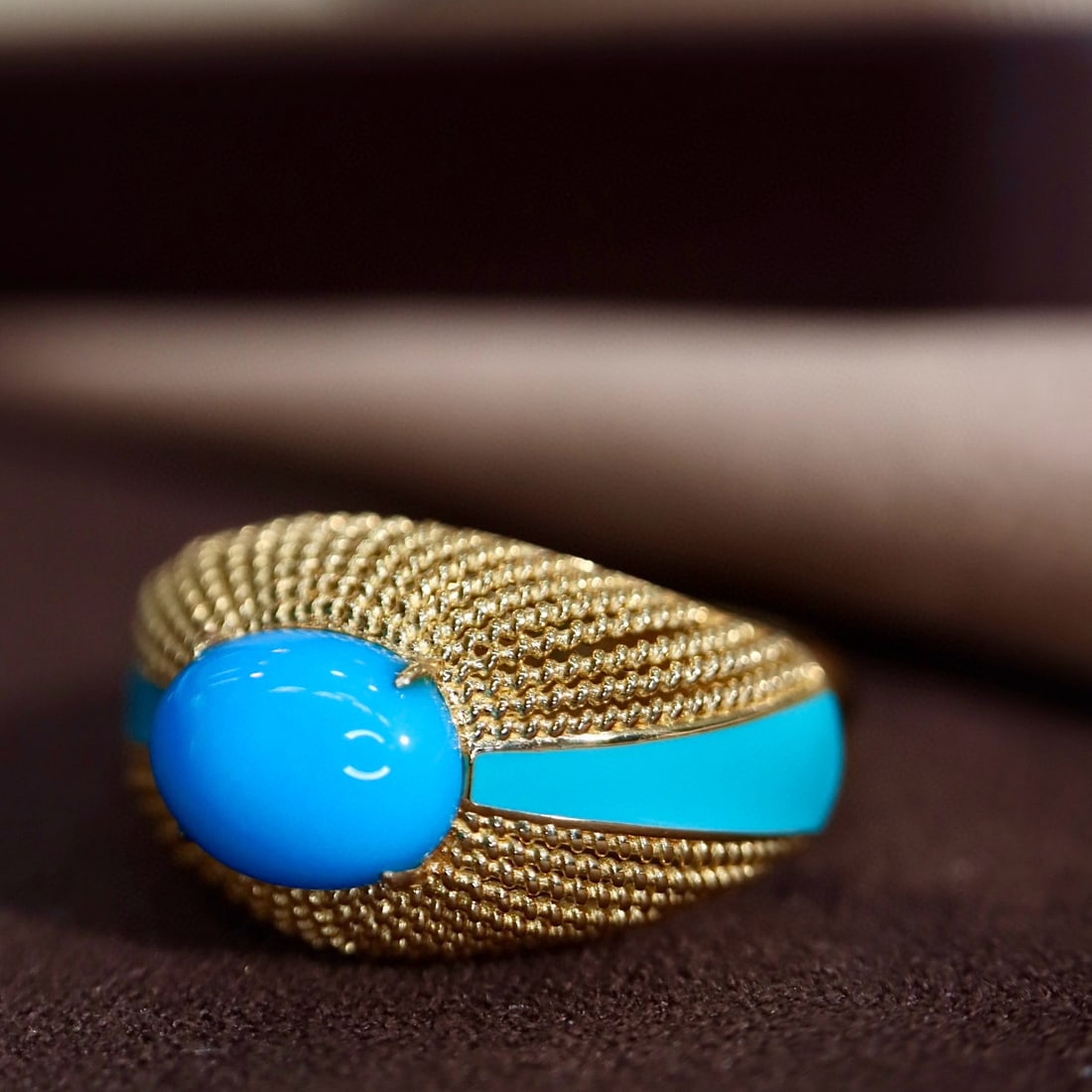 14k Gold 1.75 Ct Natural Blue Turquoise Ring - 3