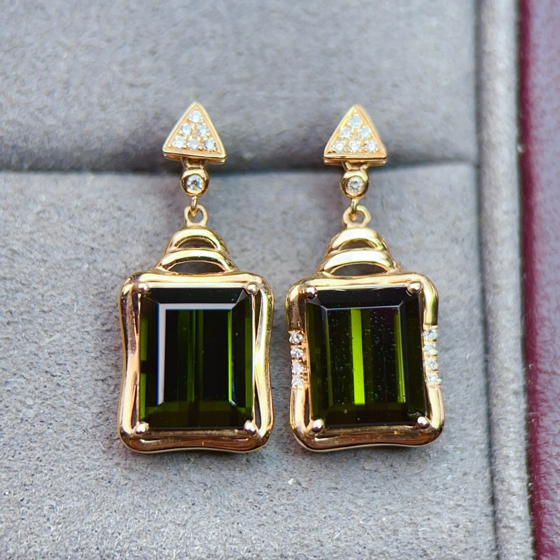 14k Gold 4.64 Ctw Natural Tourmaline & Diamond Earrings - 2