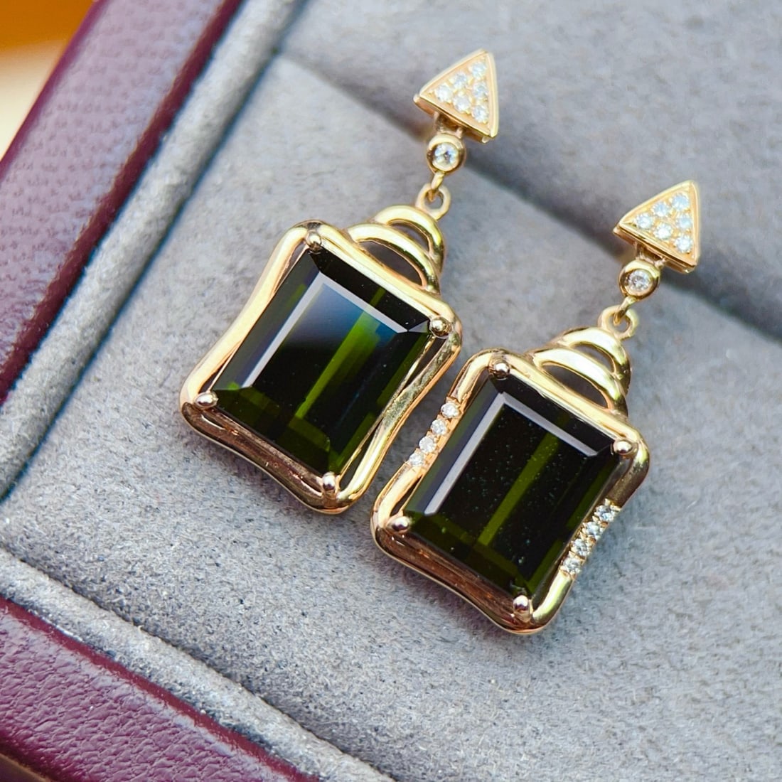 14k Gold 4.64 Ctw Natural Tourmaline & Diamond Earrings - 3