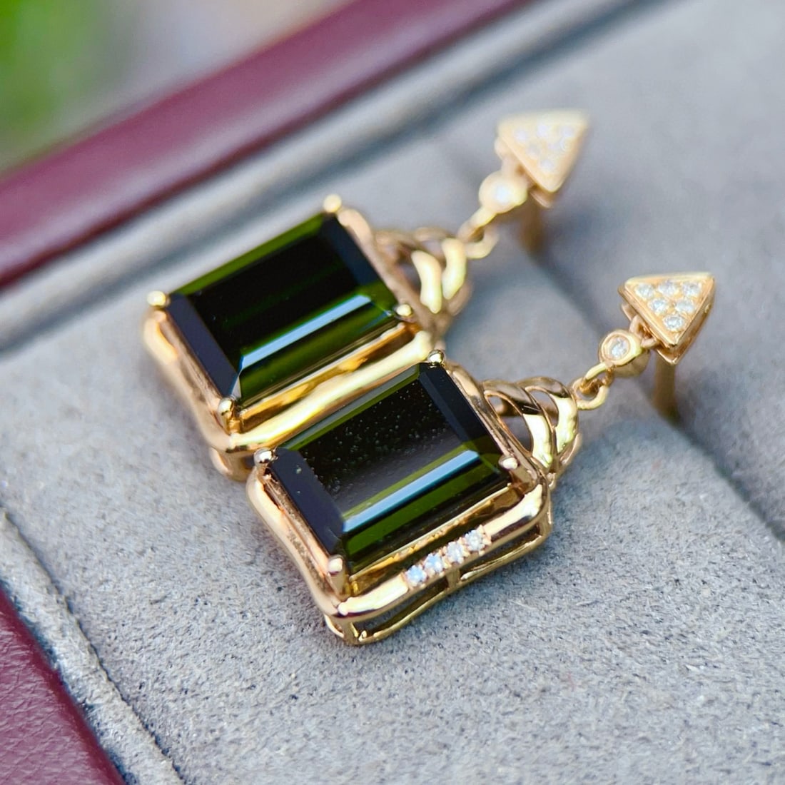 14k Gold 4.64 Ctw Natural Tourmaline & Diamond Earrings - 4