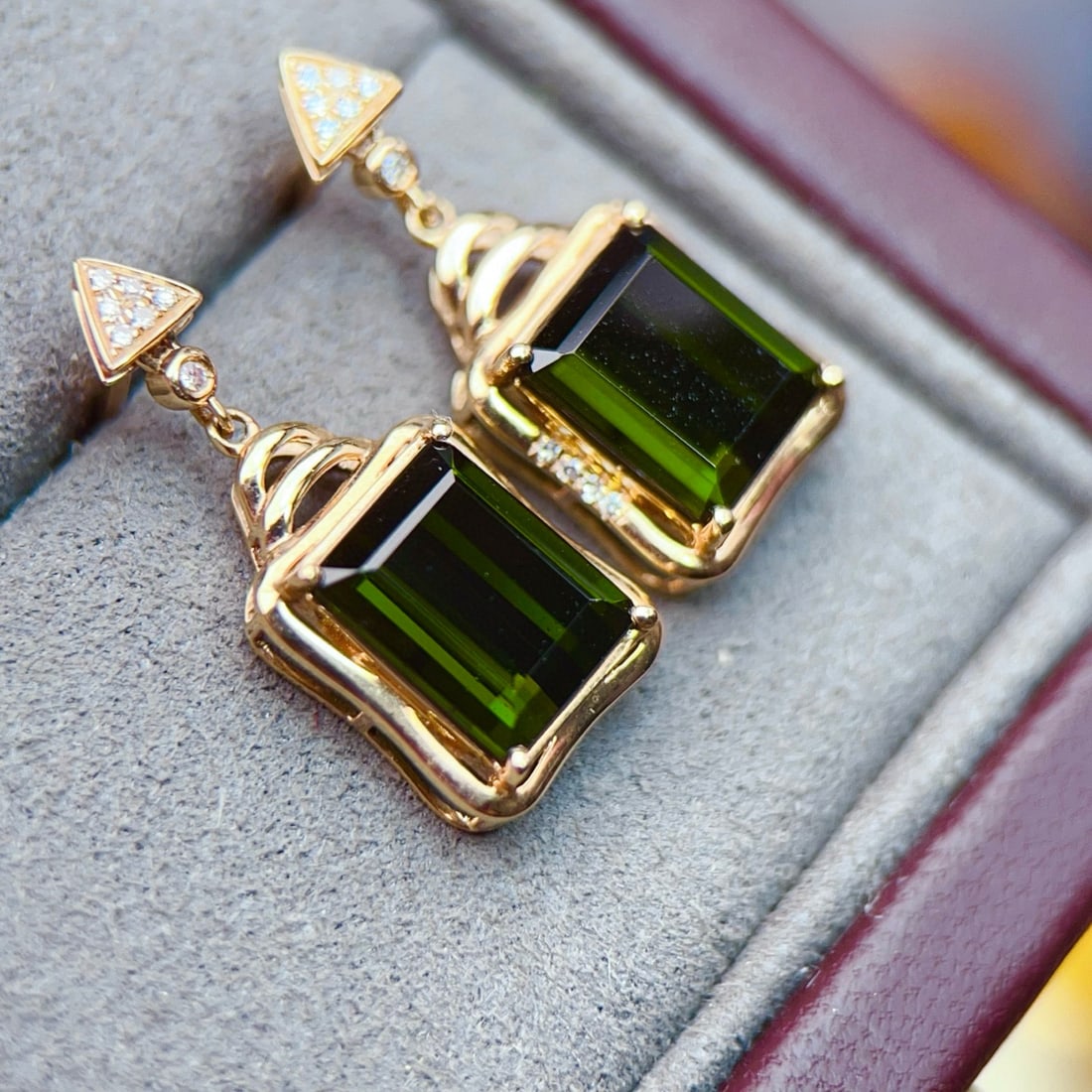 14k Gold 4.64 Ctw Natural Tourmaline & Diamond Earrings - 5